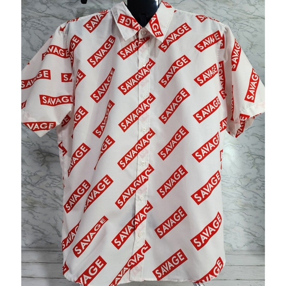 Weekend Warrior 'Savage' Button Down Casual Short Sleeve Men's Shirt Size Large - Picture 1 of 9